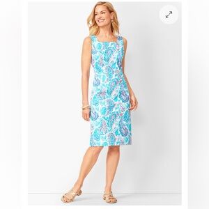Talbots Fresco Paisley sheath dress womens size 4P coastal vacation summer